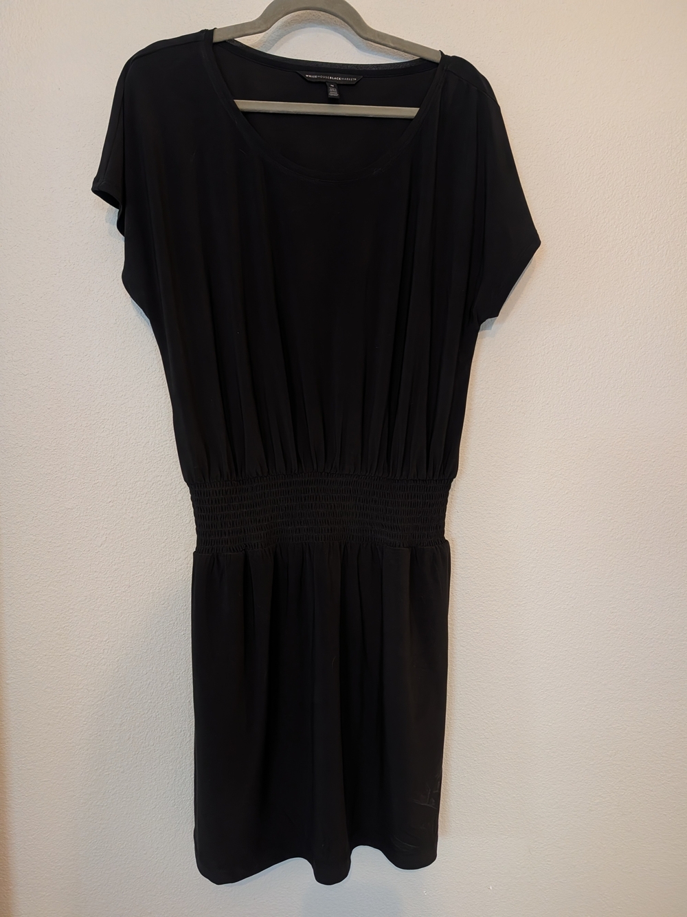 White House Black Market Matte Jersey Smocked Waist Dolman Dress Black - Size M